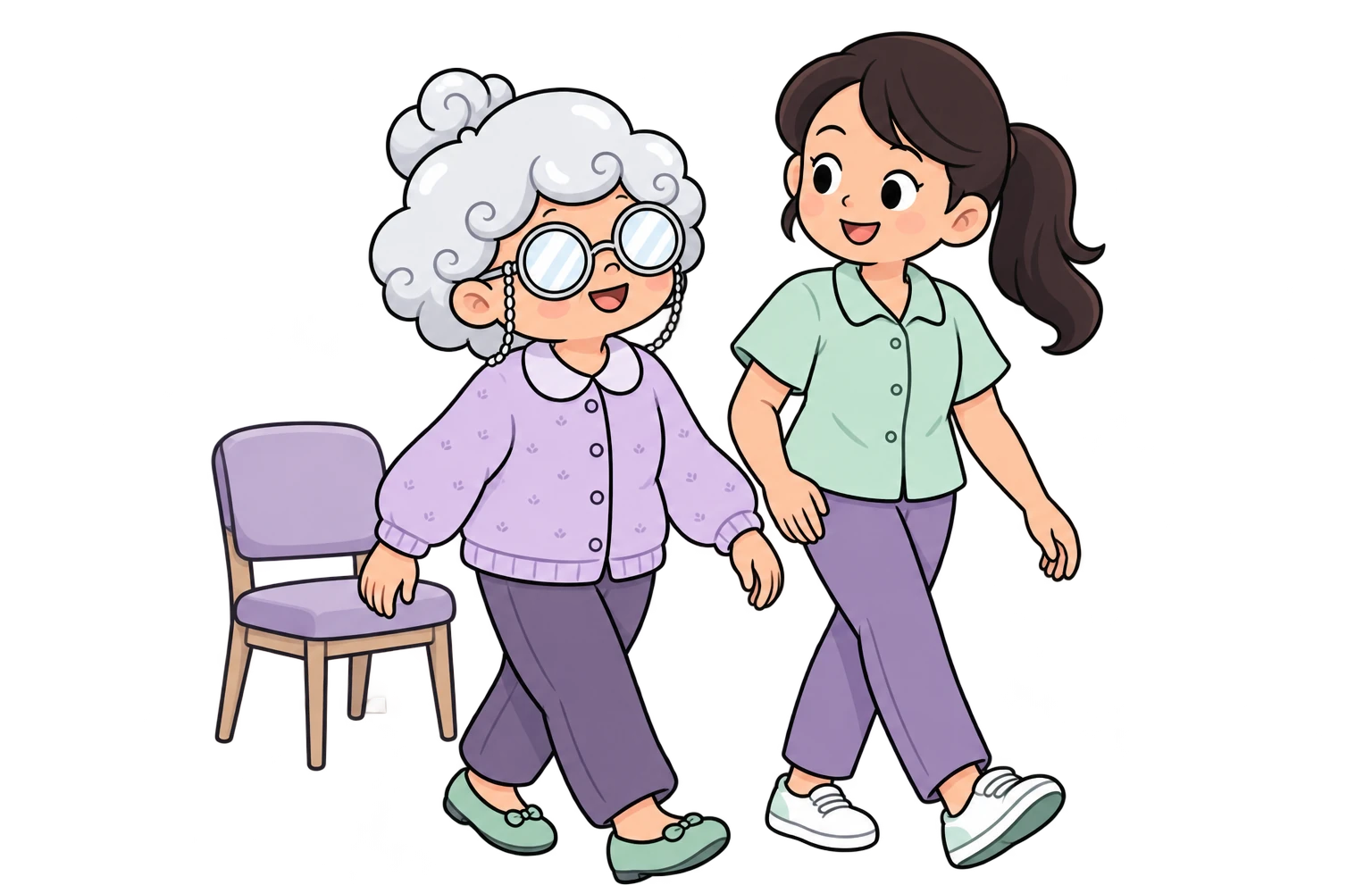 An older Filipina walking with the support of a health worker